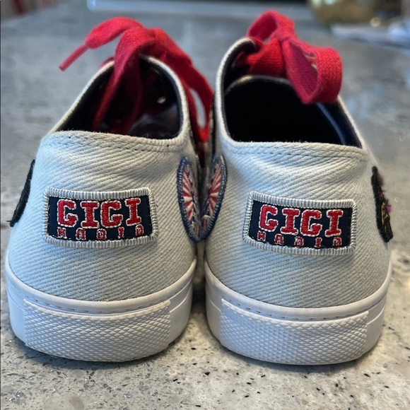 Gigi Hadid White Sneakers with Red Laces and Patches - Picture 7 of 9